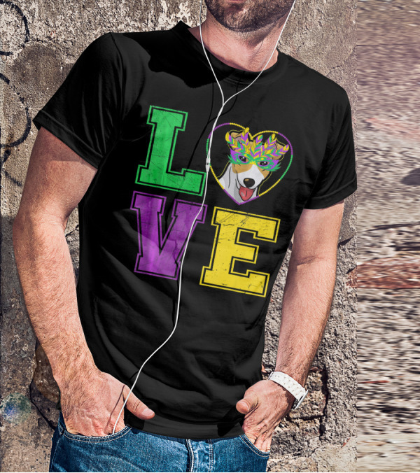 LOVE Jack Russell Terrier Dog Mardi Gras Mask T-Shirt