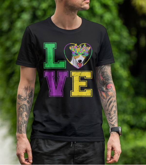 LOVE Jack Russell Terrier Dog Mardi Gras Mask T-Shirt