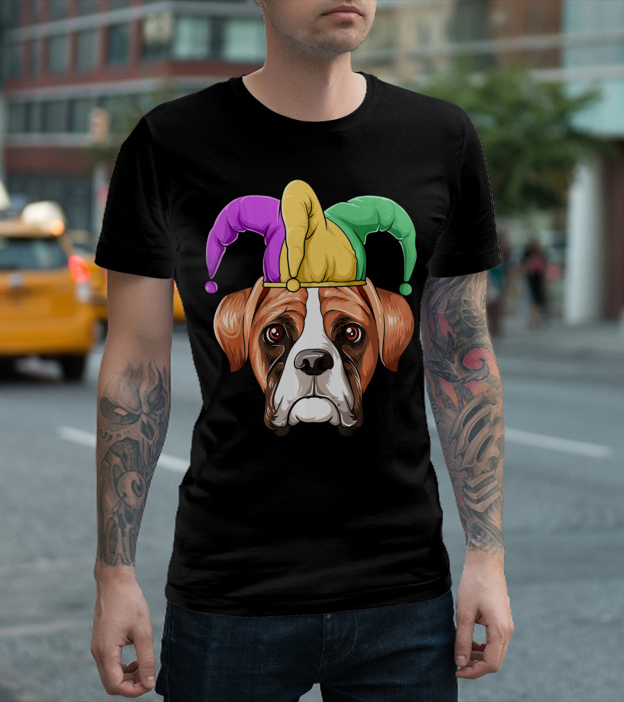 Mardi Gras Jester Hat Boxer Dog Carnival T-Shirt