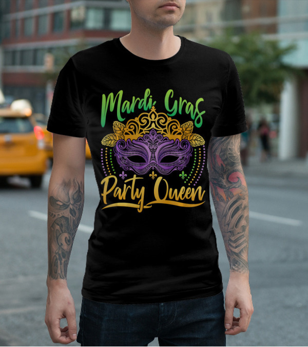 Mardi Gras Party Queen Mask Crown Fleur De Lis T-Shirt