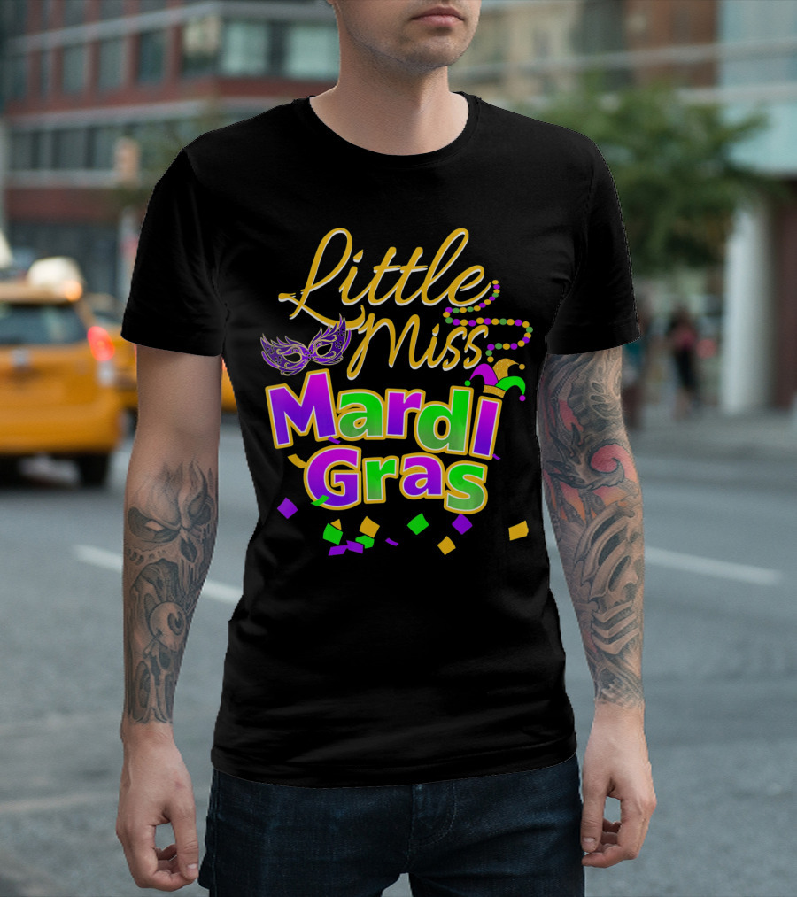 Little Miss Mardi Gras Mask Beads Confetti T-Shirt