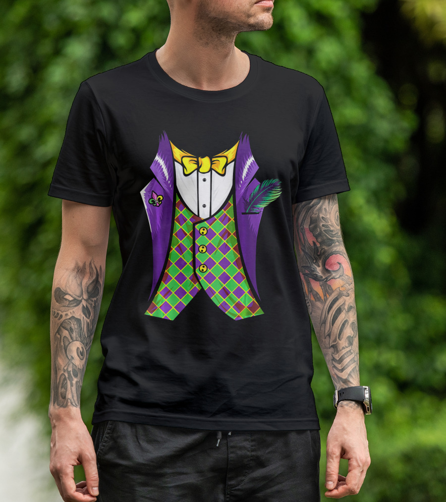 Mardi Gras Tuxedo Costume Pancake Tuesday Fleur-de-Lis T-Shirt