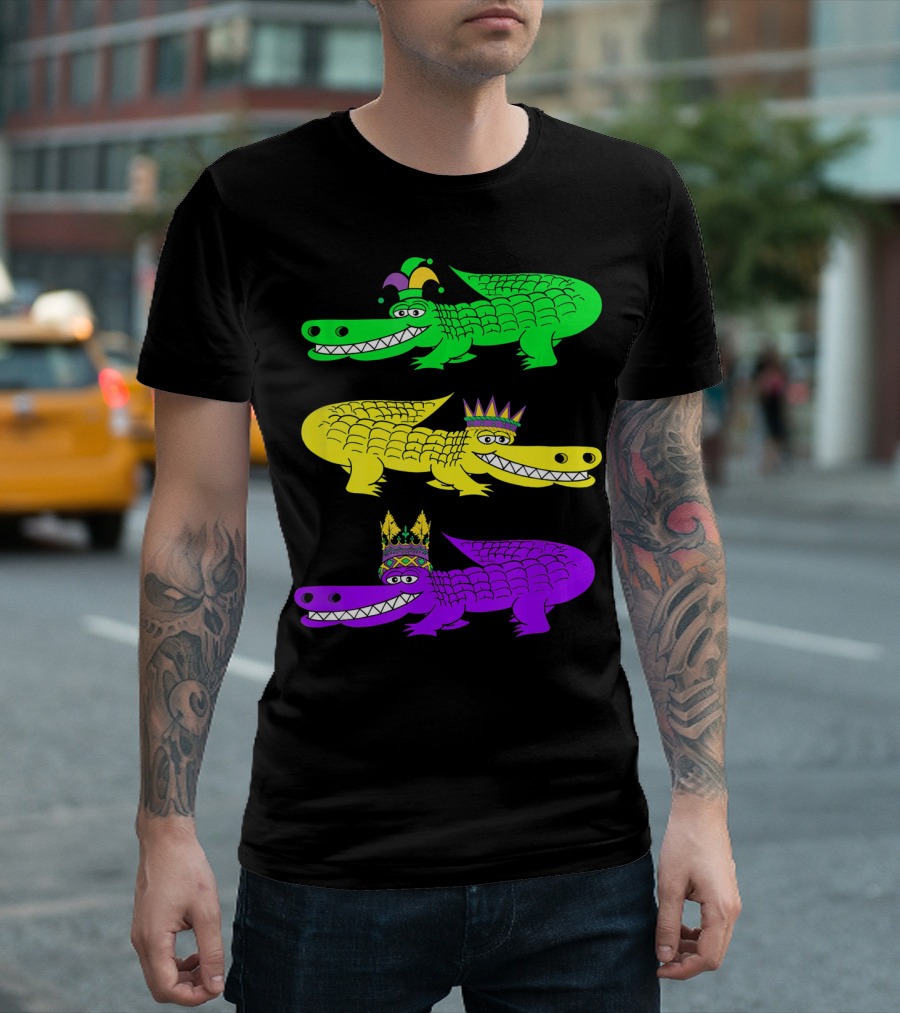 Mardi Gras Alligator Trio with Jester and Crowns T-Shirt