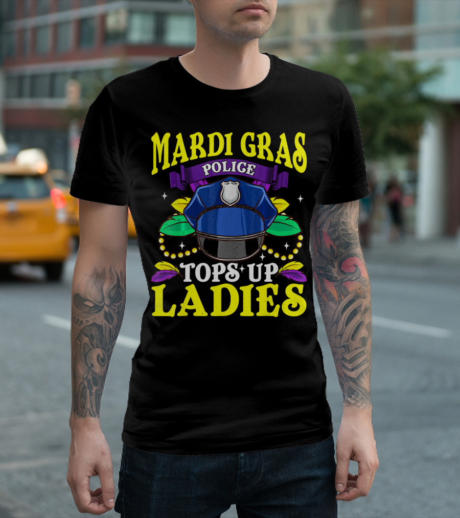 Mardi Gras Police Tops Up Beads Ladies Hat Feathers T-Shirt