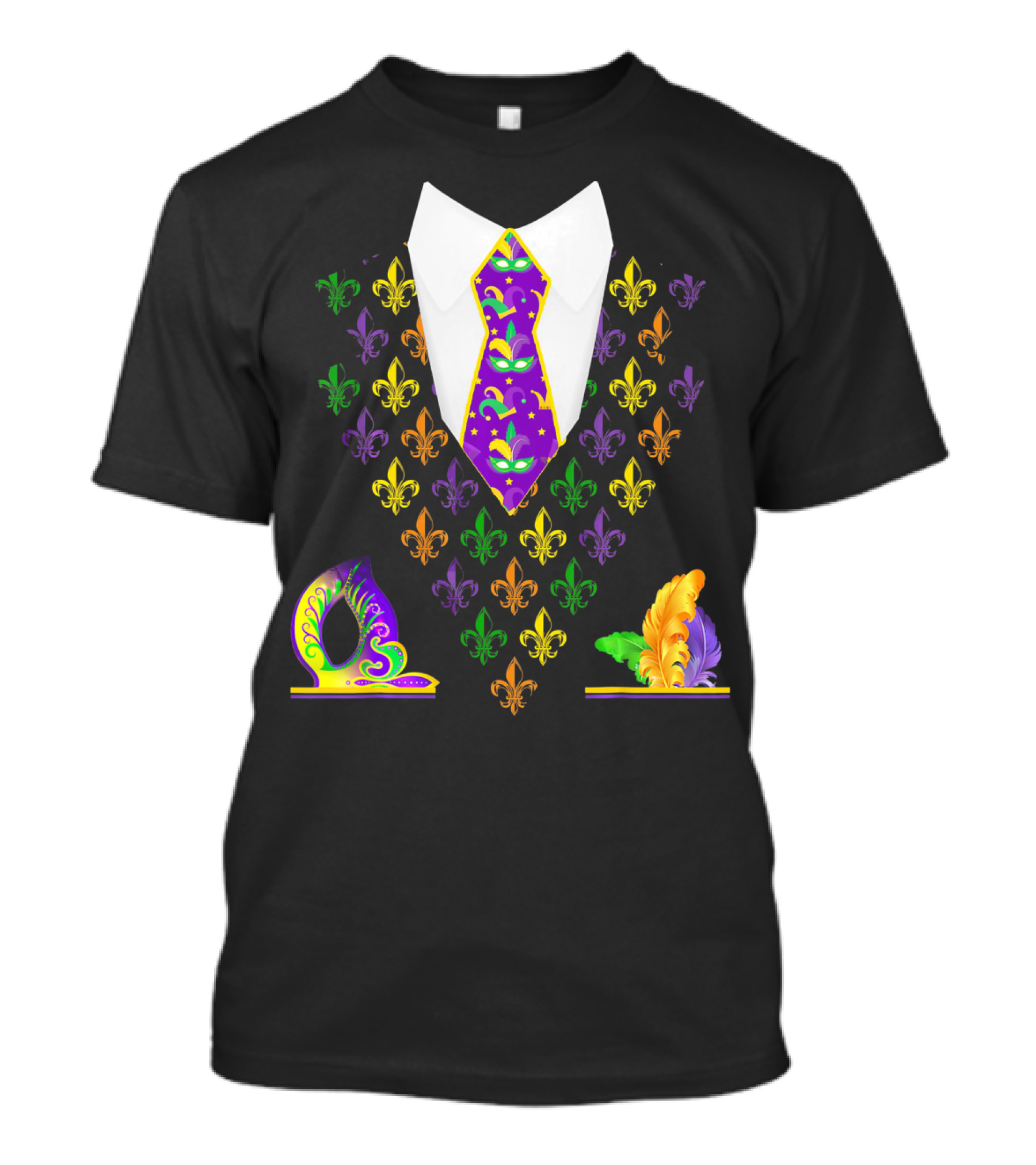 Mardi Gras Vest Costume Funny Vest With Fleur-de-lis And Mask T-Shirt