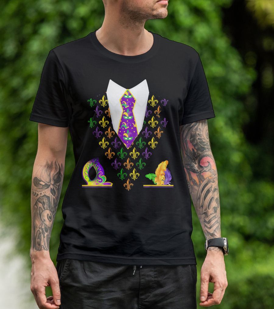 Mardi Gras Vest Costume Funny Vest With Fleur-de-lis And Mask T-Shirt