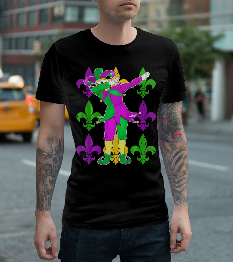 Mardi Gras Dabbing Fleur De Lis Jester Costume Fleur De Lis T-Shirt