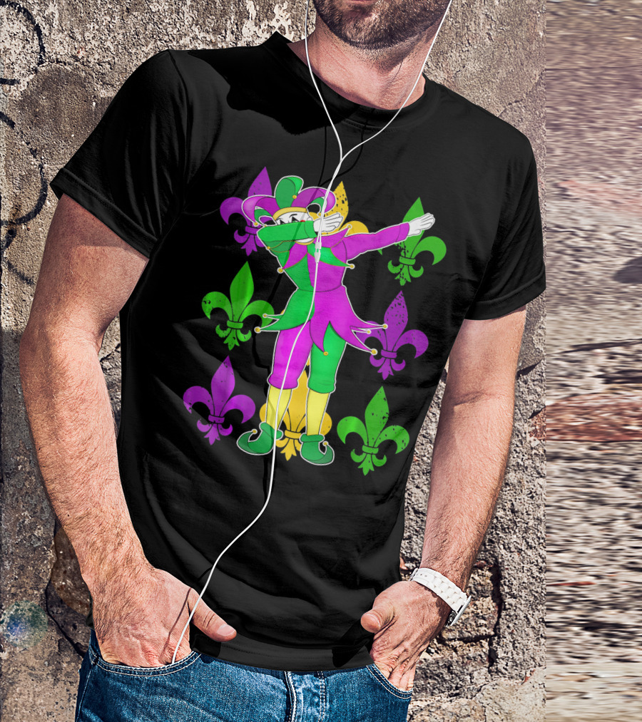 Mardi Gras Dabbing Fleur De Lis Jester Costume Fleur De Lis T-Shirt