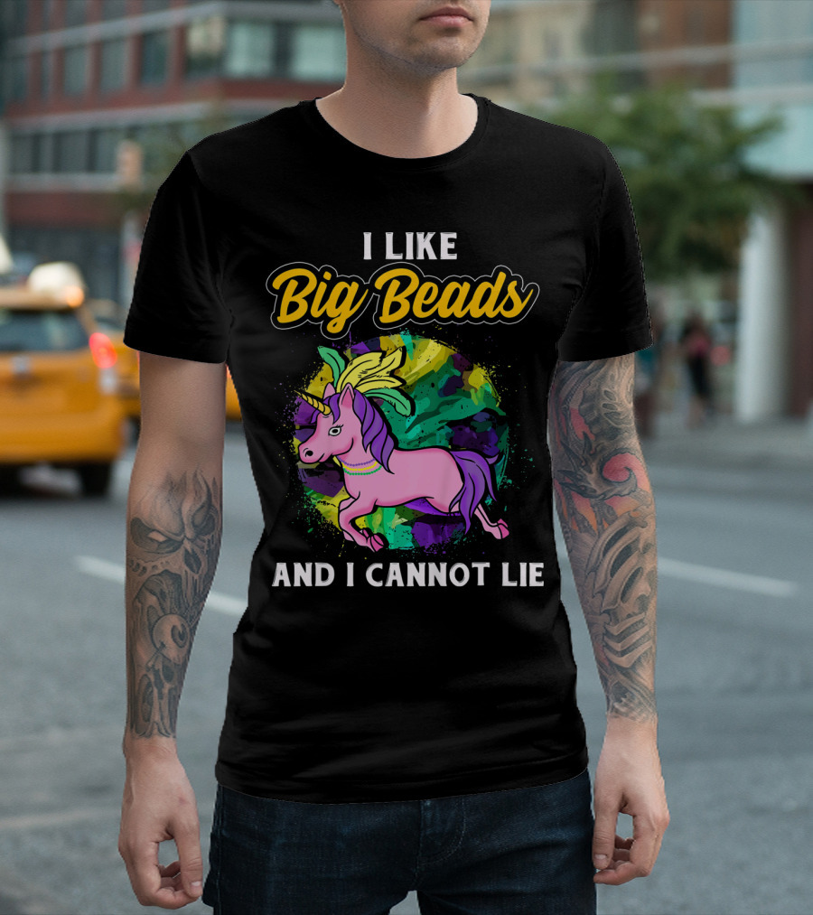I Like Big Beads And I Cannot Lie Kids Funny Mardi Gras Pink And Pur T-Shirt