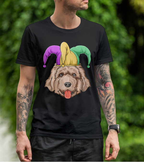 Mardi Gras Jester Newfoundland Dog Hat T-Shirt