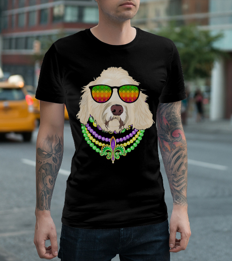 Goldendoodle in Beads and Shades Mardi Gras Fleur-de-Lis T-Shirt