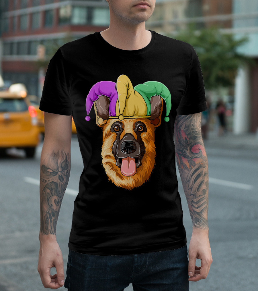 Mardi Gras German Shepherd Jester Hat Carnival T-Shirt