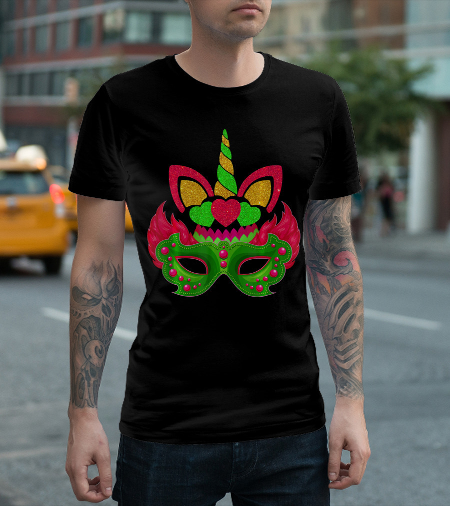 Carnival Jester Mask Unicorn Face Mardi Gras Mardi Gras T-Shirt