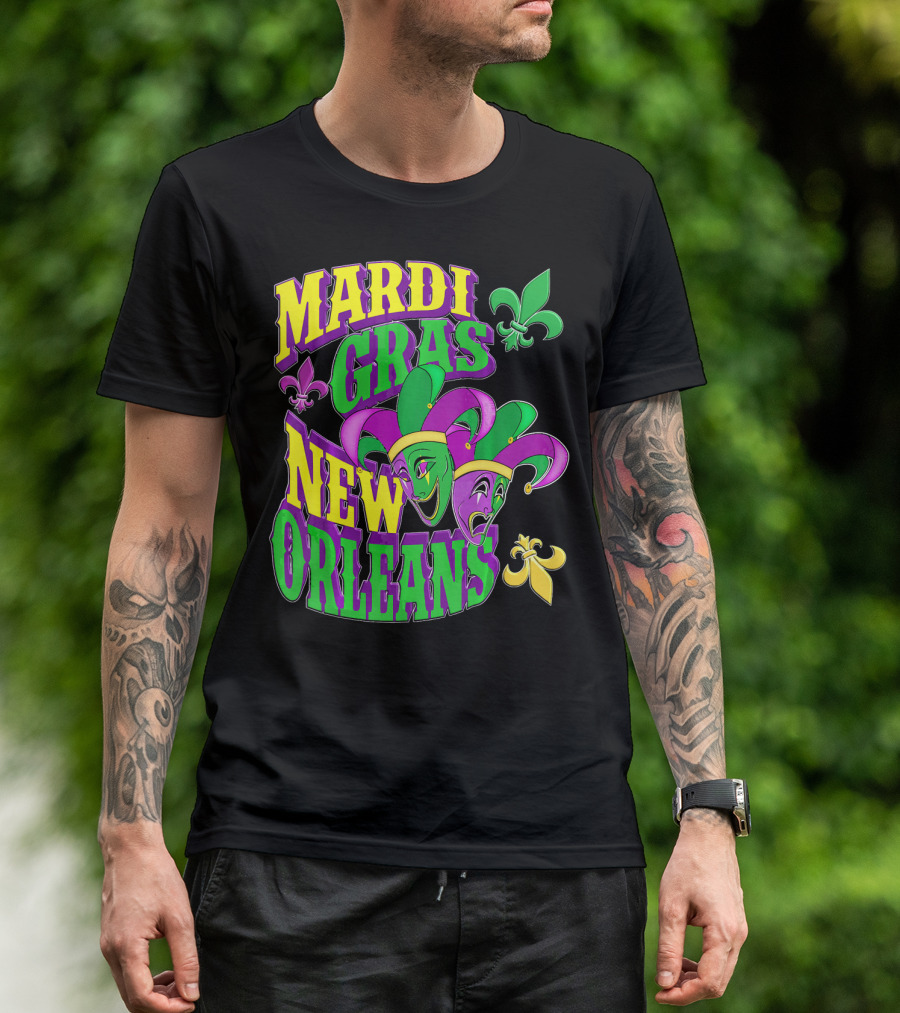Mardi Gras Masks New Orleans Fleur-de-Lis Parade T-Shirt