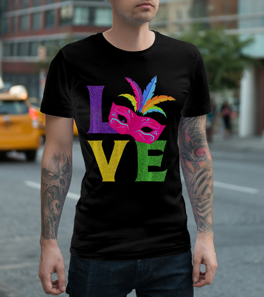 Love Colorful Carnival Feathered Mask Party T-Shirt