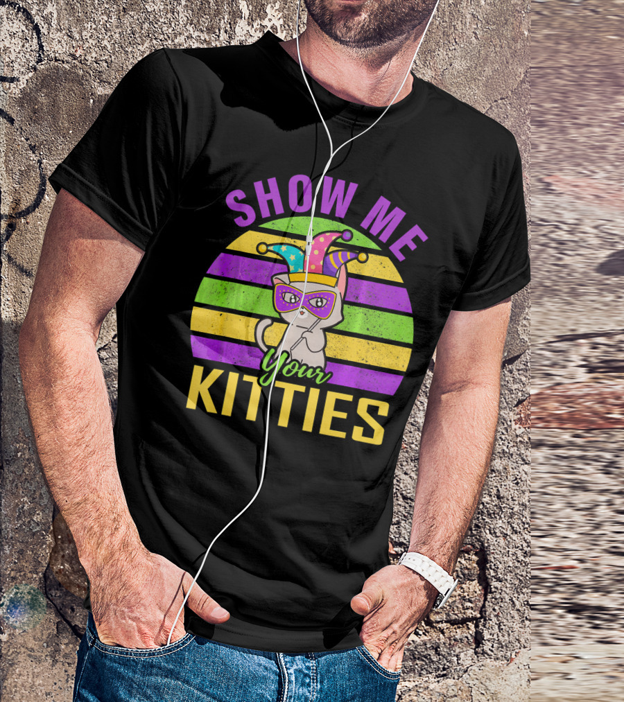 Show Me Your Kitties Mardi Gras Cat Mask Hat T-Shirt