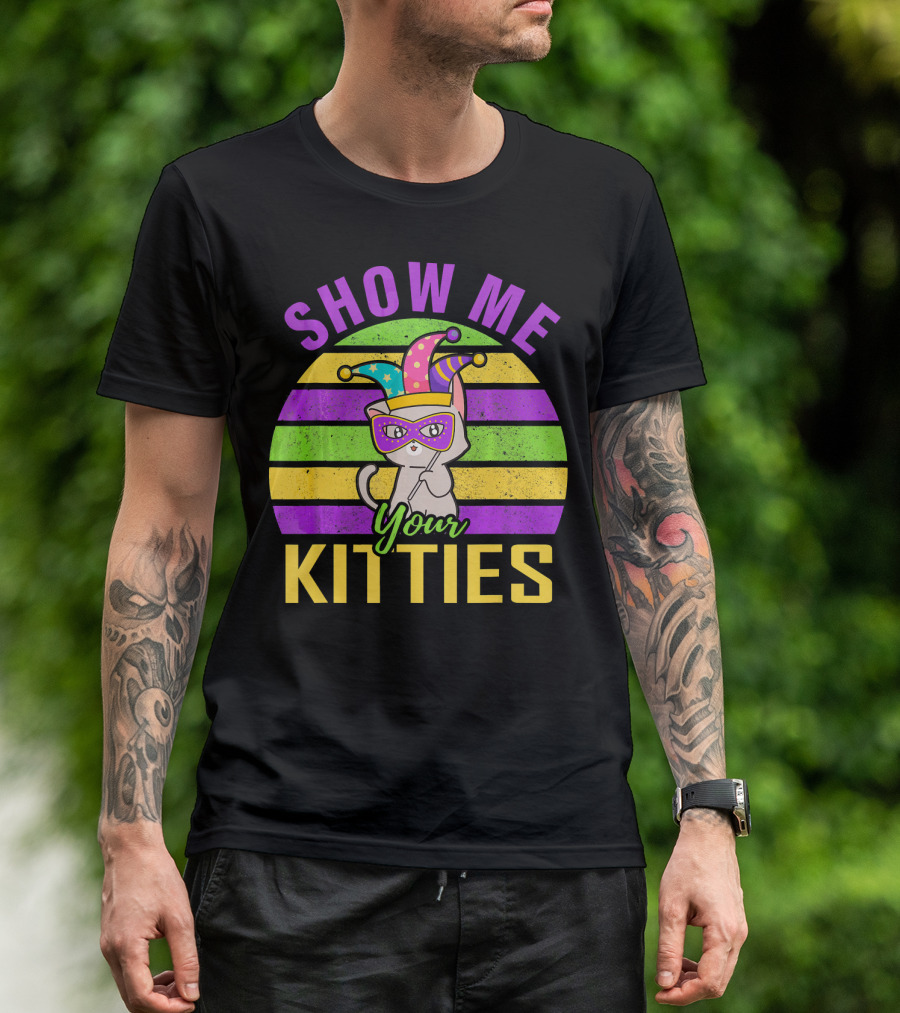 Show Me Your Kitties Mardi Gras Cat Mask Hat T-Shirt