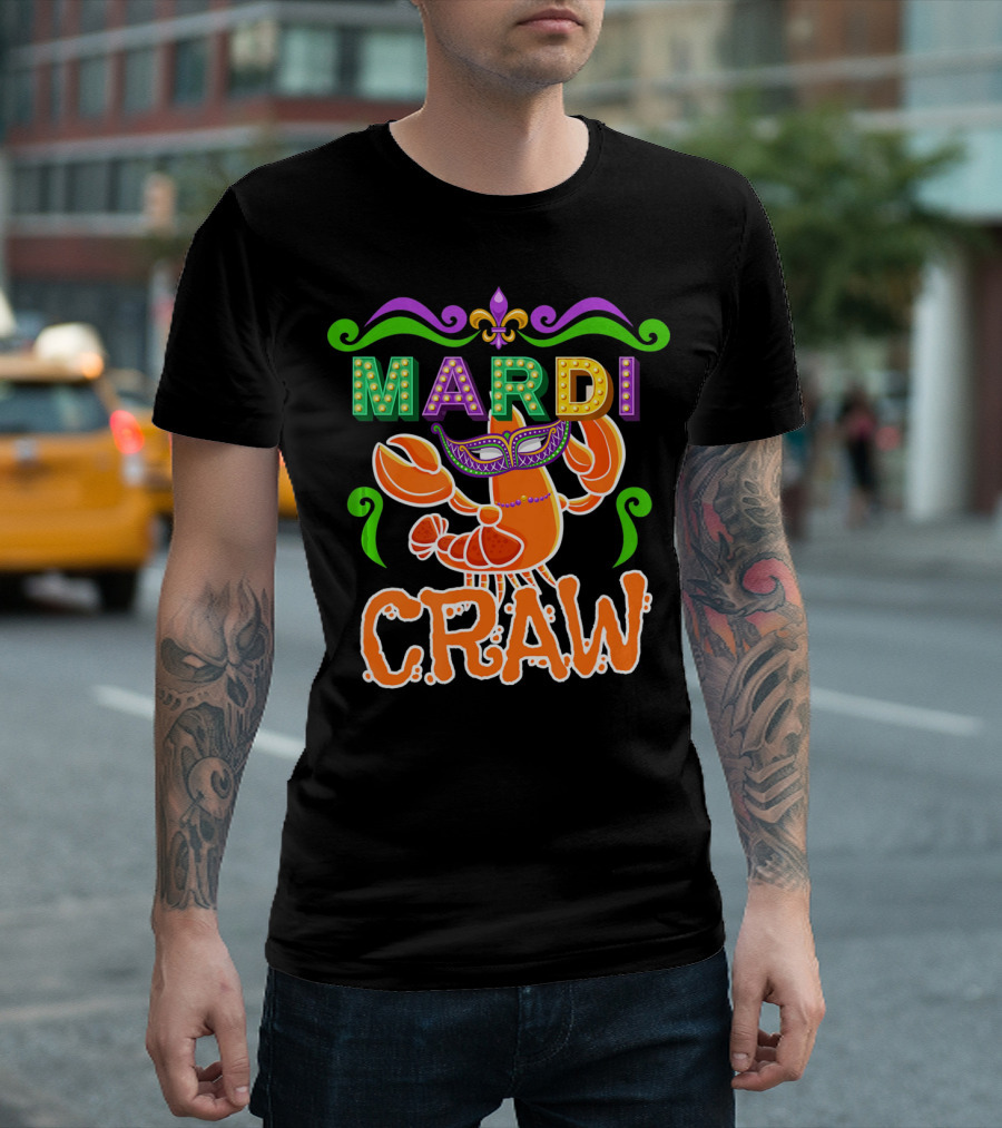 Mardi Gras Craw New Orleans Crab Mask Fleur-de-Lis T-Shirt