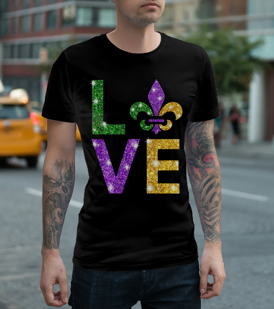 LOVE Mardi Gras Fleur-de-Lis Sparkling Colors T-Shirt