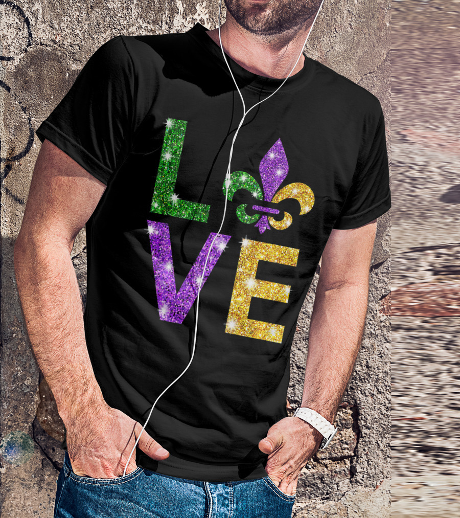 LOVE Mardi Gras Fleur-de-Lis Sparkling Colors T-Shirt