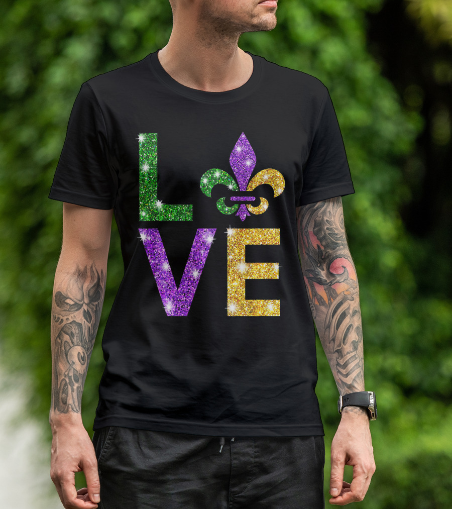 LOVE Mardi Gras Fleur-de-Lis Sparkling Colors T-Shirt