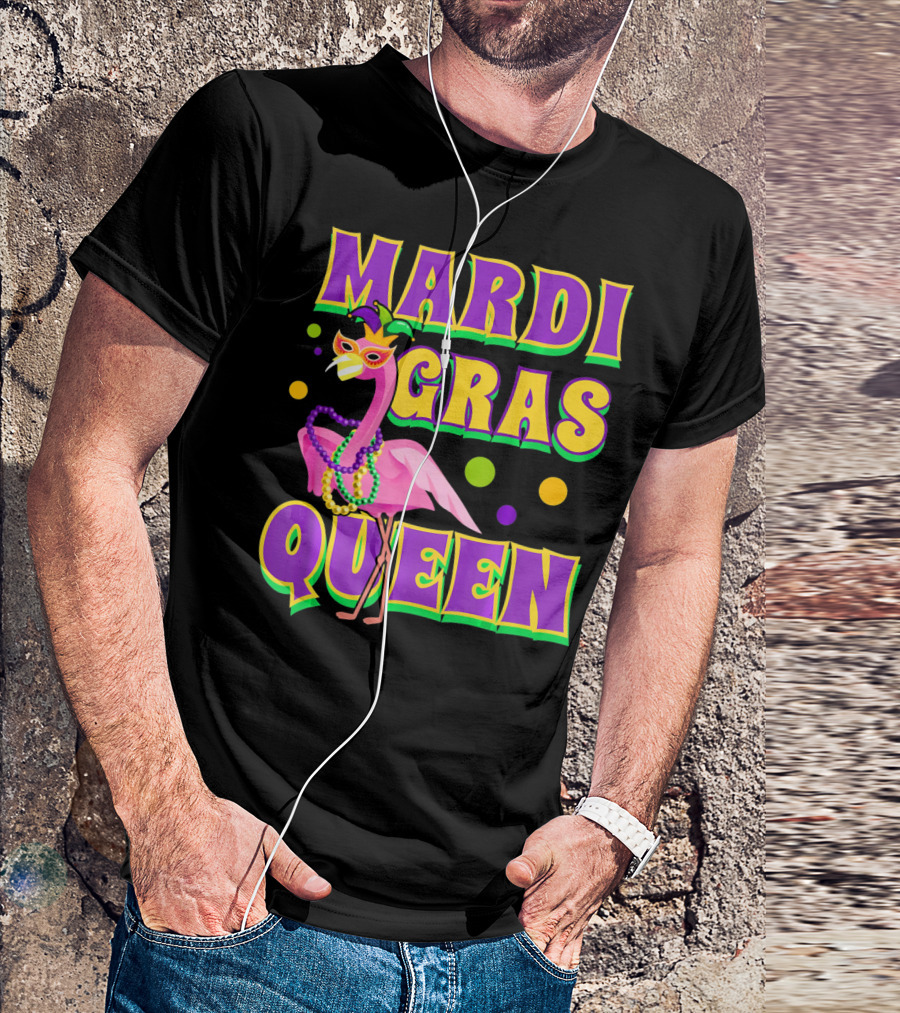 Mardi Gras Queen Fabulous Flamingo Beads And Mask T-Shirt