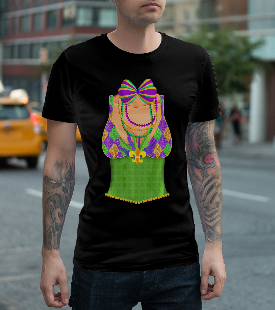 Colorful Mardi Gras Beads Tuxedo Costume with Harlequin T-Shirt
