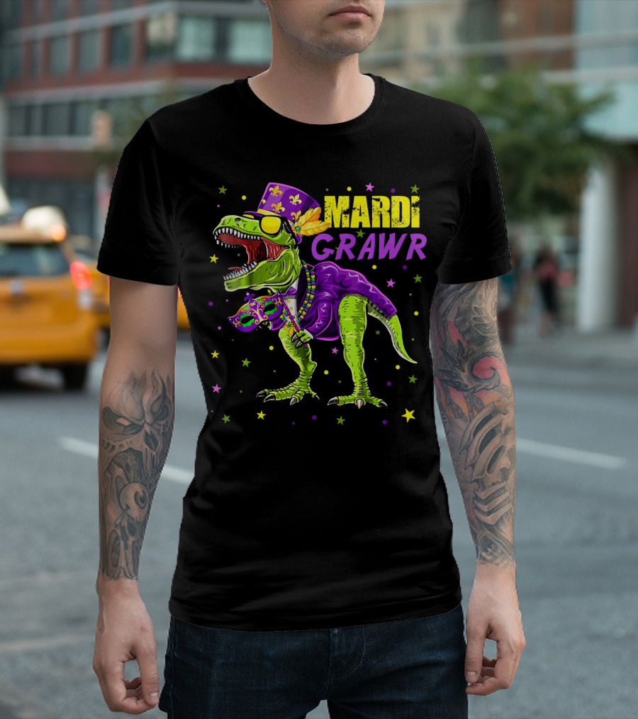 Kids Mardi Gras Dinosaur Mardi Grawr Rex Bea T-Shirt
