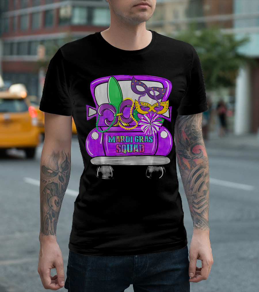 Mardi Gras Squad Truck Festive Masks and Beads T-Shirt
