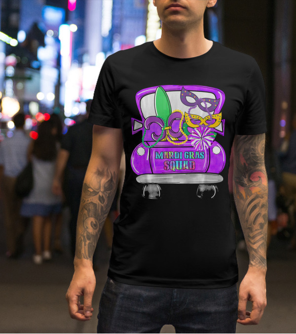 Mardi Gras Squad Truck Festive Masks And Beads T-Shirt