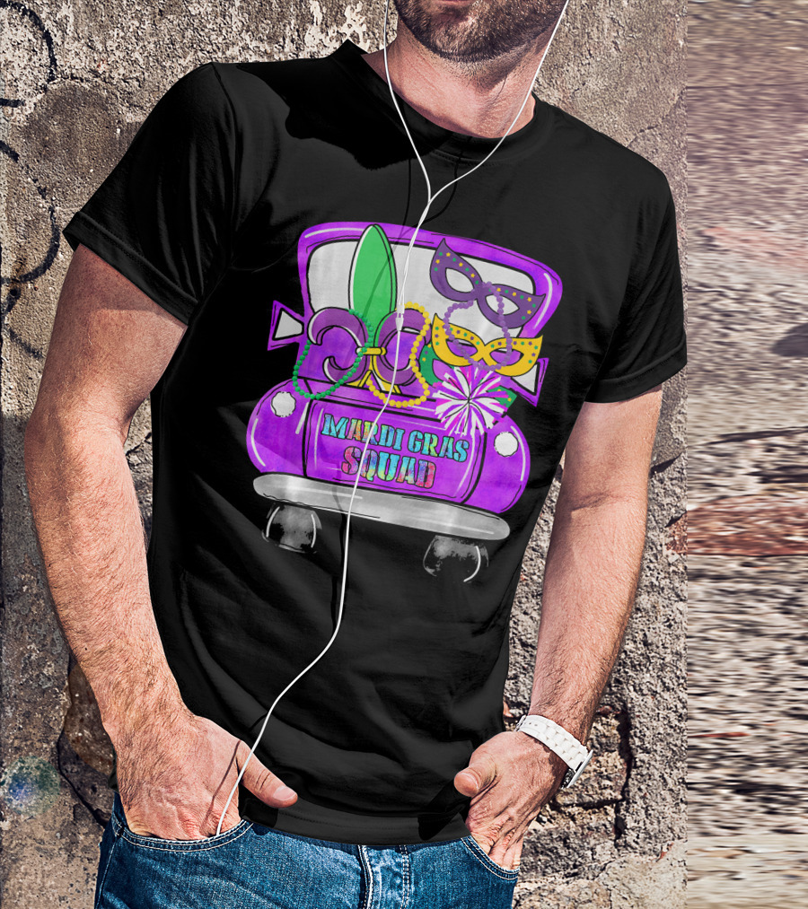 Mardi Gras Squad Truck Festive Masks And Beads T-Shirt
