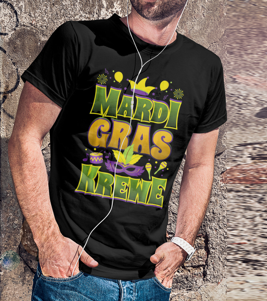 Mardi Gras Krewe Fat Tuesday Celebration With Crown And Mask T-Shirt