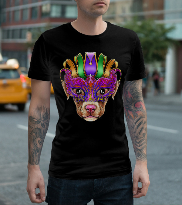 Pitbull Dog Jester Mask Mardi Gras T-Shirt