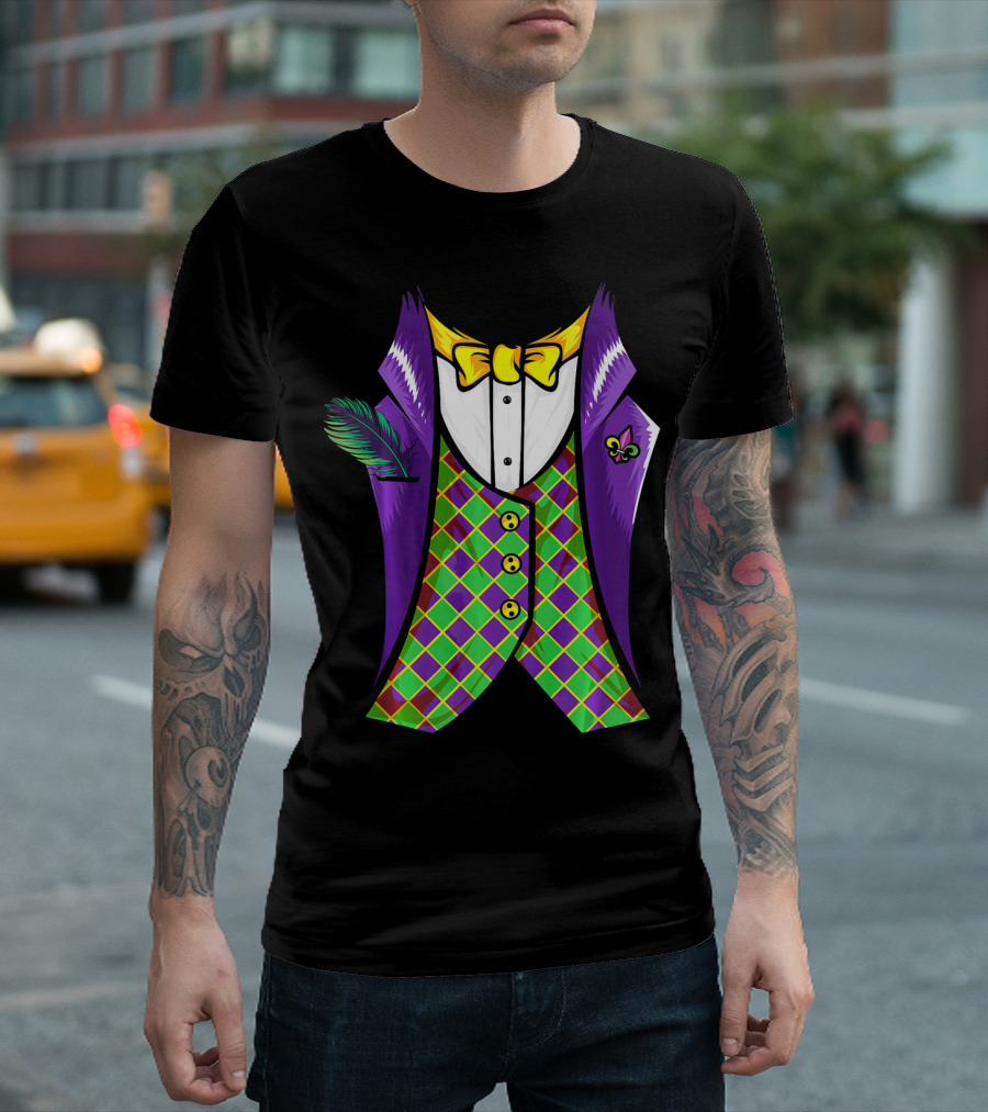 Mardi Gras Tuxedo Cool Feather Fleur-de-lis T-Shirt