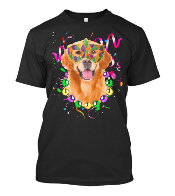 Golden Retriever Mardi Gras Mask And Beads T-Shirt