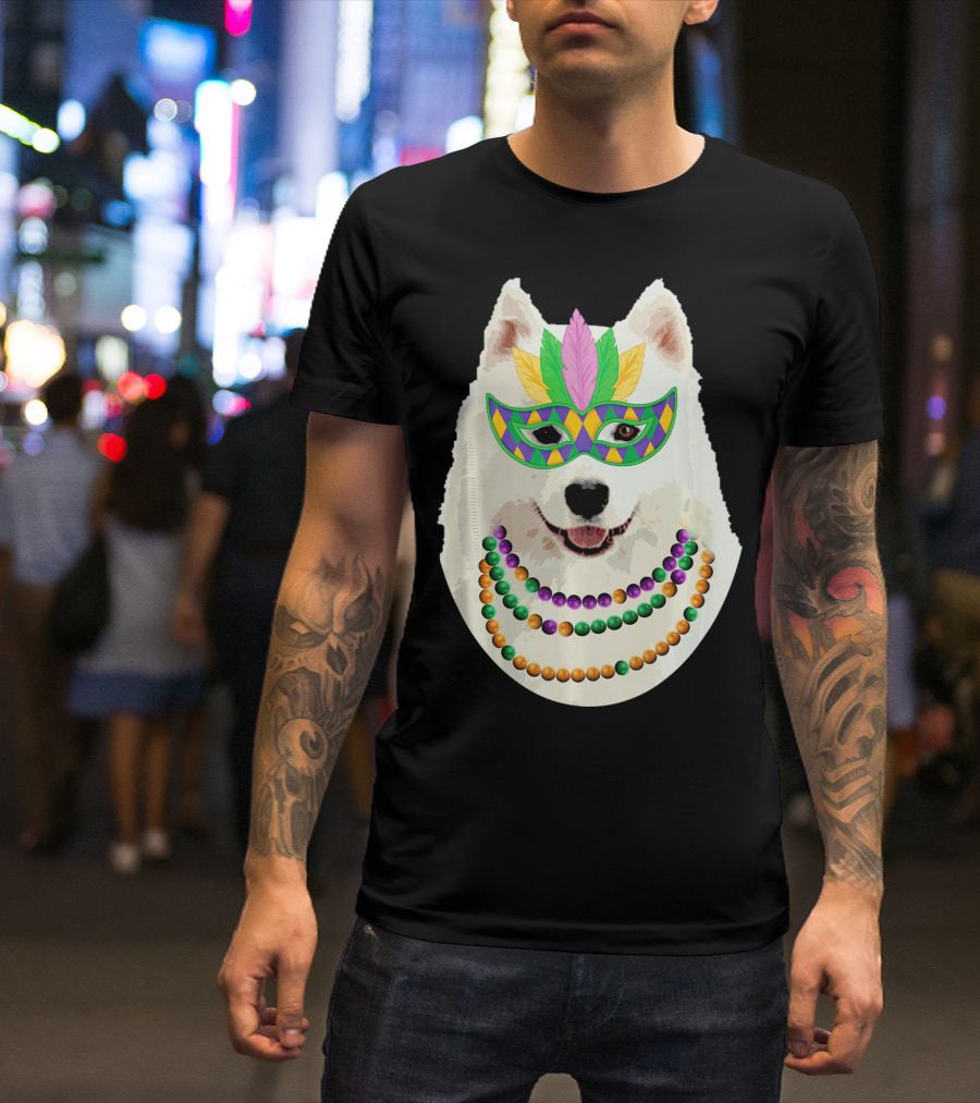 American Eskimo Dog Mardi Gras Mask Beads T-Shirt