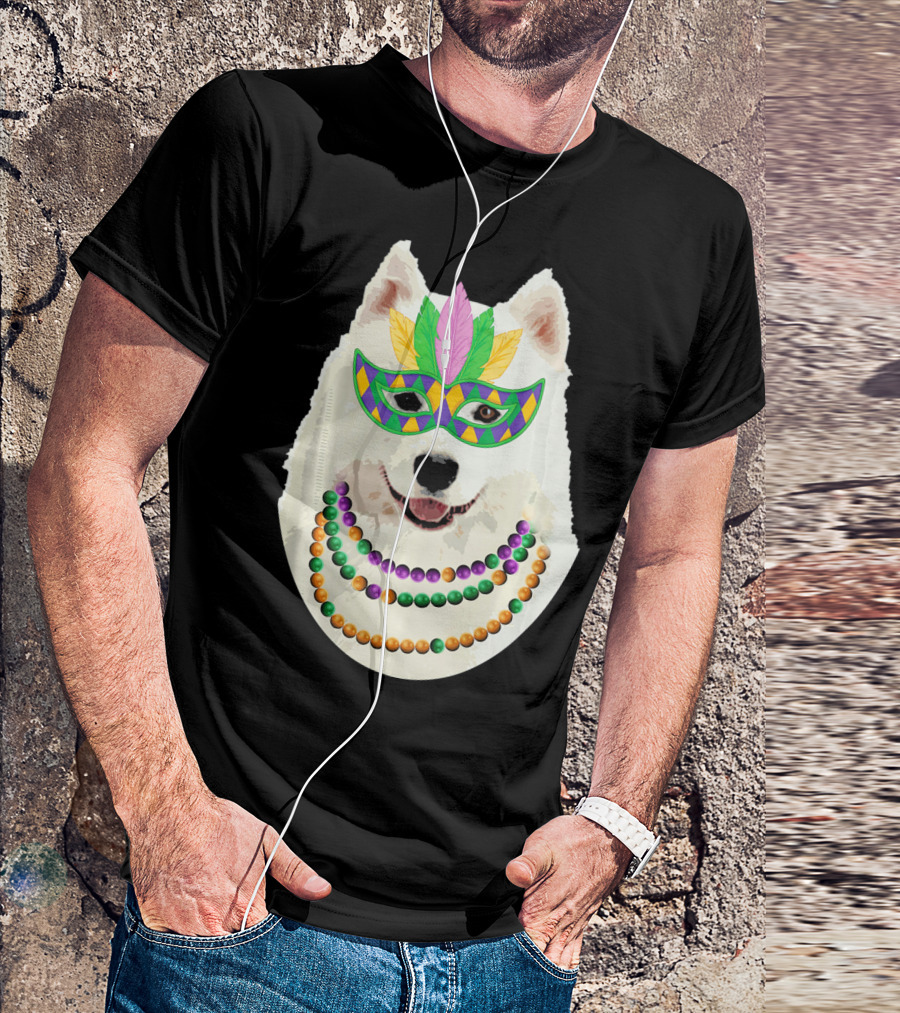 American Eskimo Dog Mardi Gras Mask Beads T-Shirt