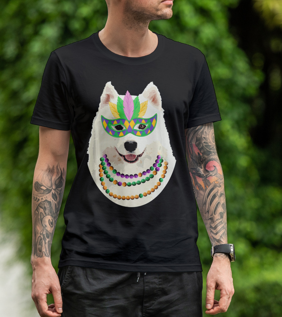 American Eskimo Dog Mardi Gras Mask Beads T-Shirt