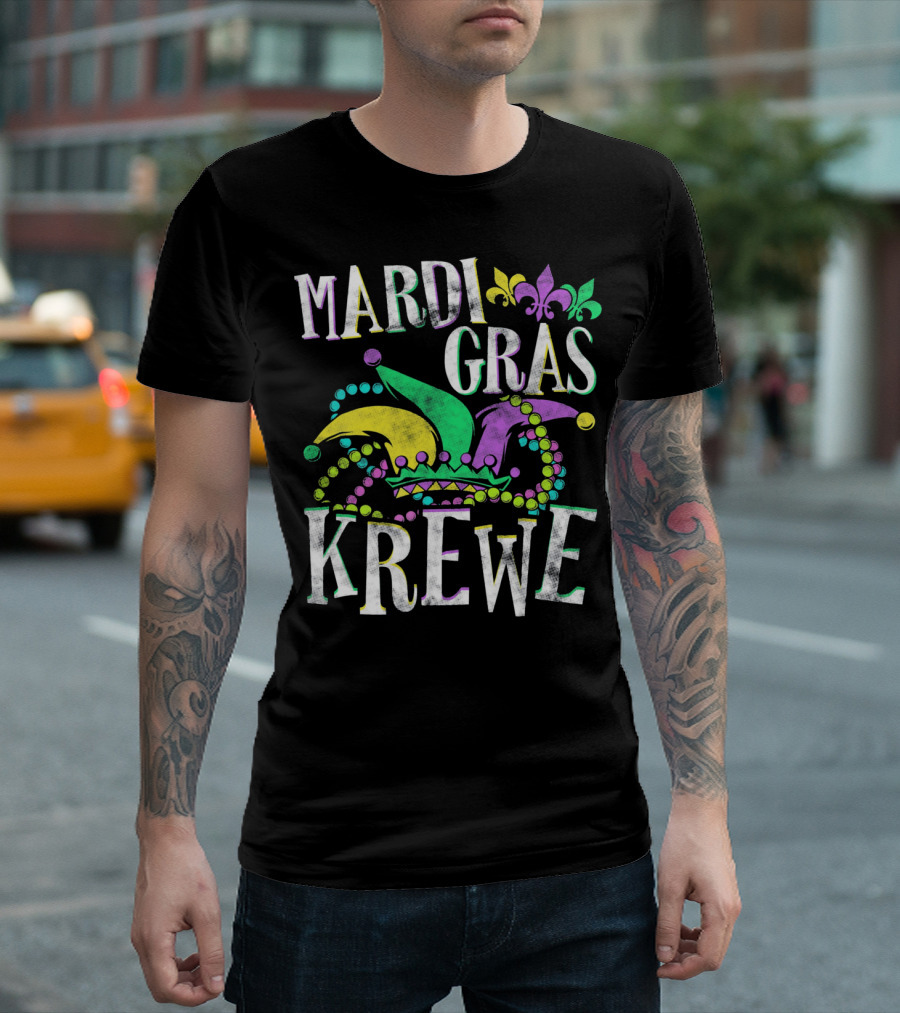 Mardi Gras Krewe Carnival Fleur-de-Lis Mask Beads T-Shirt
