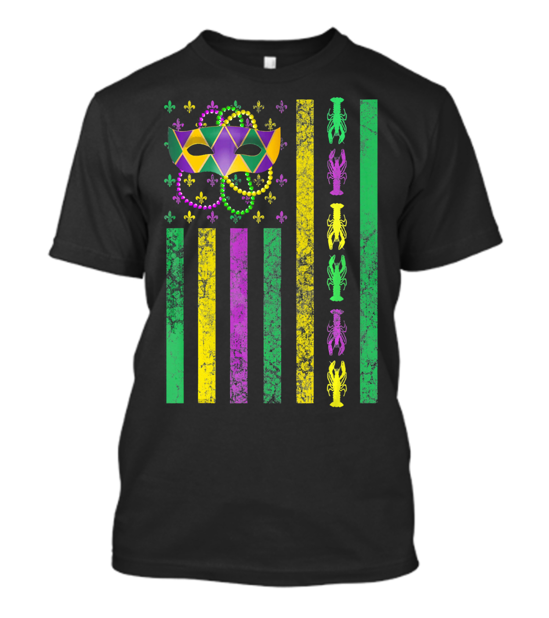 Mardi Gras Mask Beads Crawfish With American Flag Stripes T-Shirt