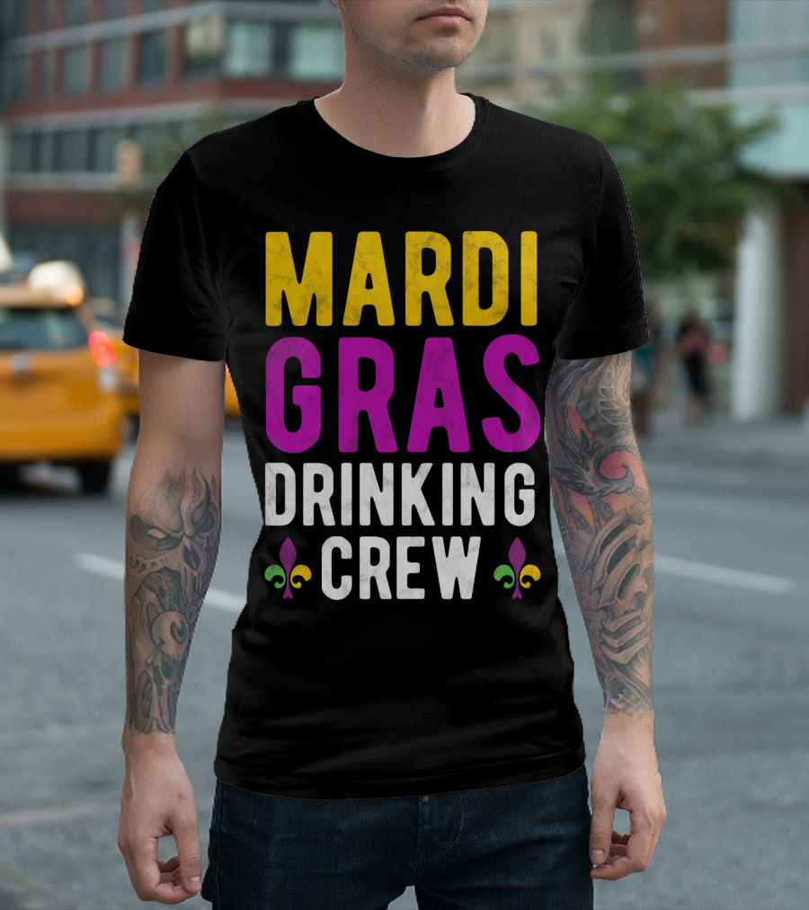 Mardi Gras Drinking Crew Fleur De Lis T-Shirt