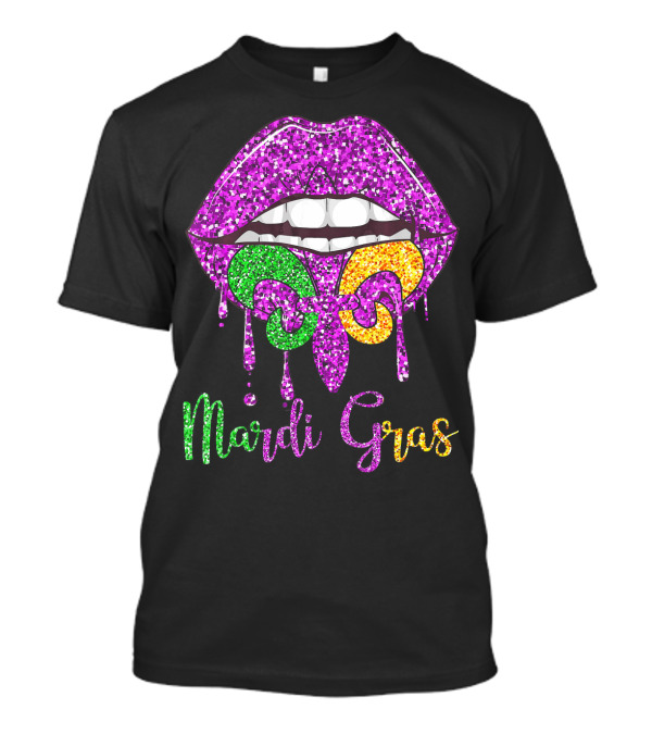 Mardi Gras Lip Biting Fleur De Lis Diamond Shining Co T-Shirt