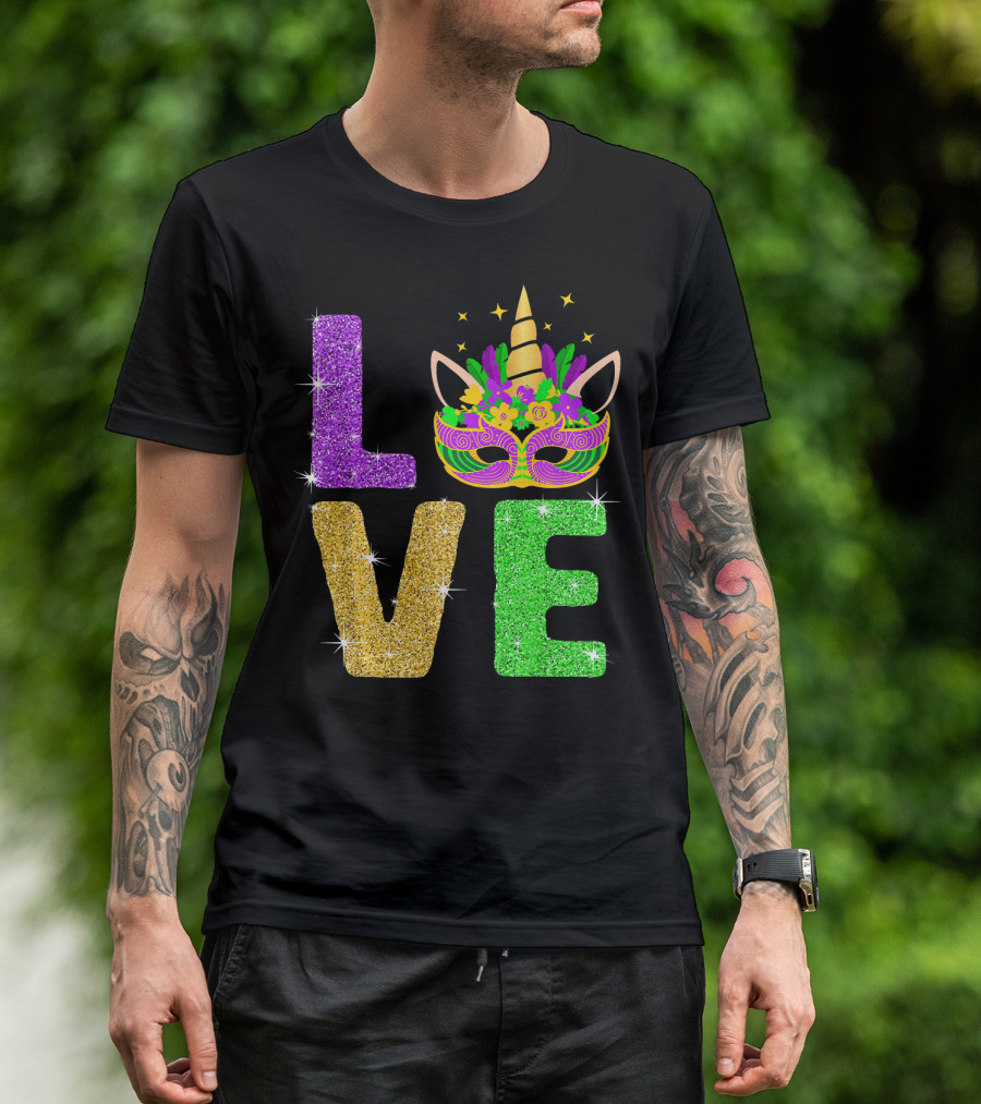 Unicorn Masquerade Mask Mardi Gras Love T-Shirt