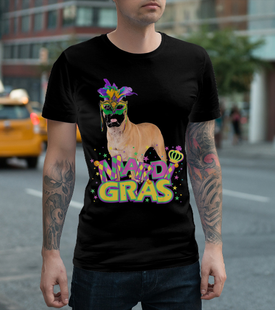 Mardi Gras Bullmastiff Mask Feathers Stars T-Shirt