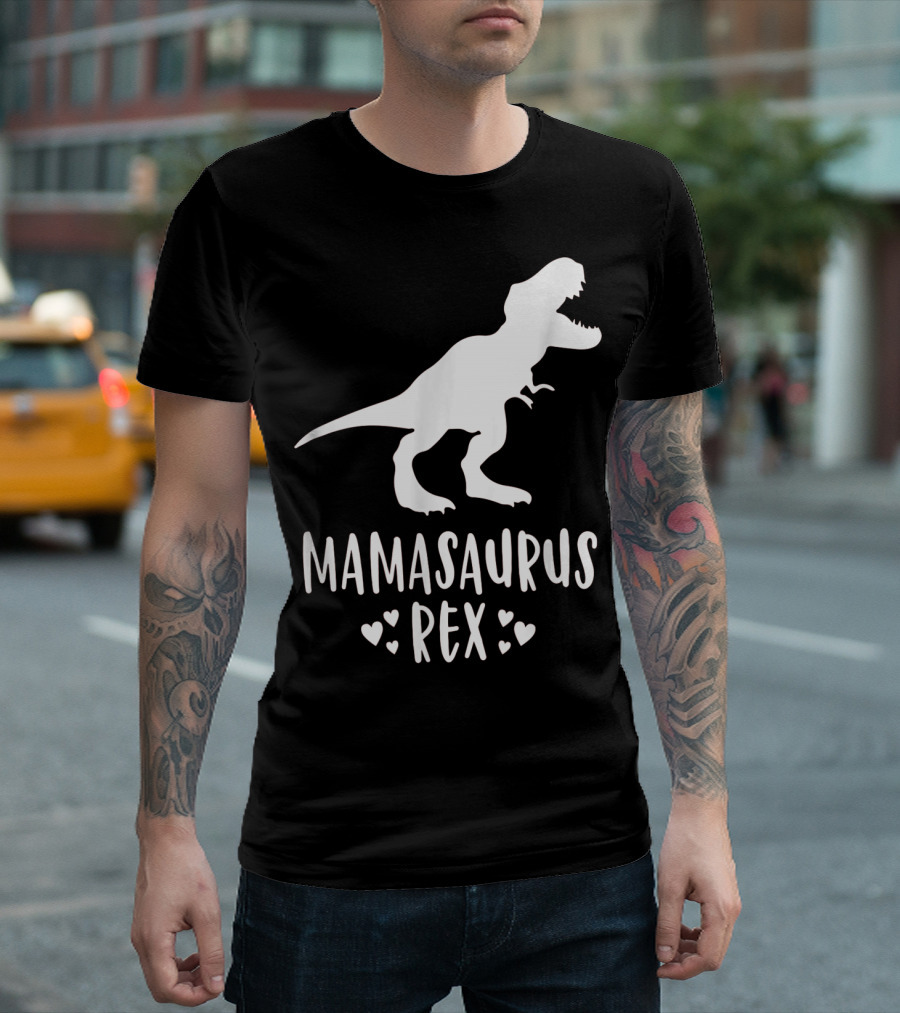 Mamasaurus Rex Mother Dinosaur with Hearts T-Shirt
