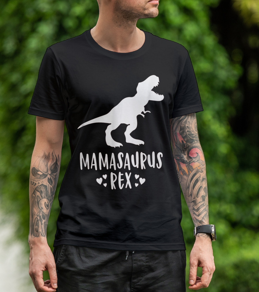 Mamasaurus Rex Mother Dinosaur With Hearts T-Shirt