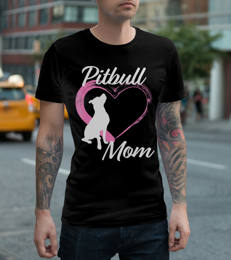 Pitbull Mom Heart Silhouette for Dog Lovers T-Shirt