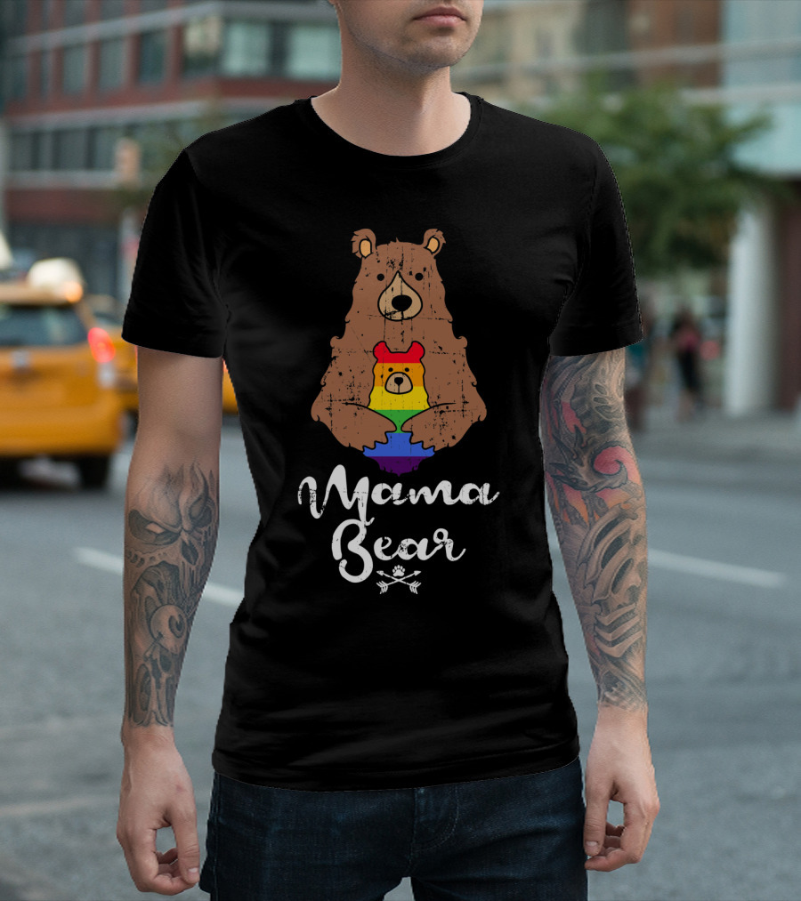 Mama Bear Proud Gay Lesbian Love Pride Bear With Rainbow Colors T-Shirt