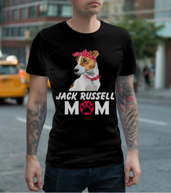 Jack Russell Mom With Bandana And Paw Prints T-Shirt