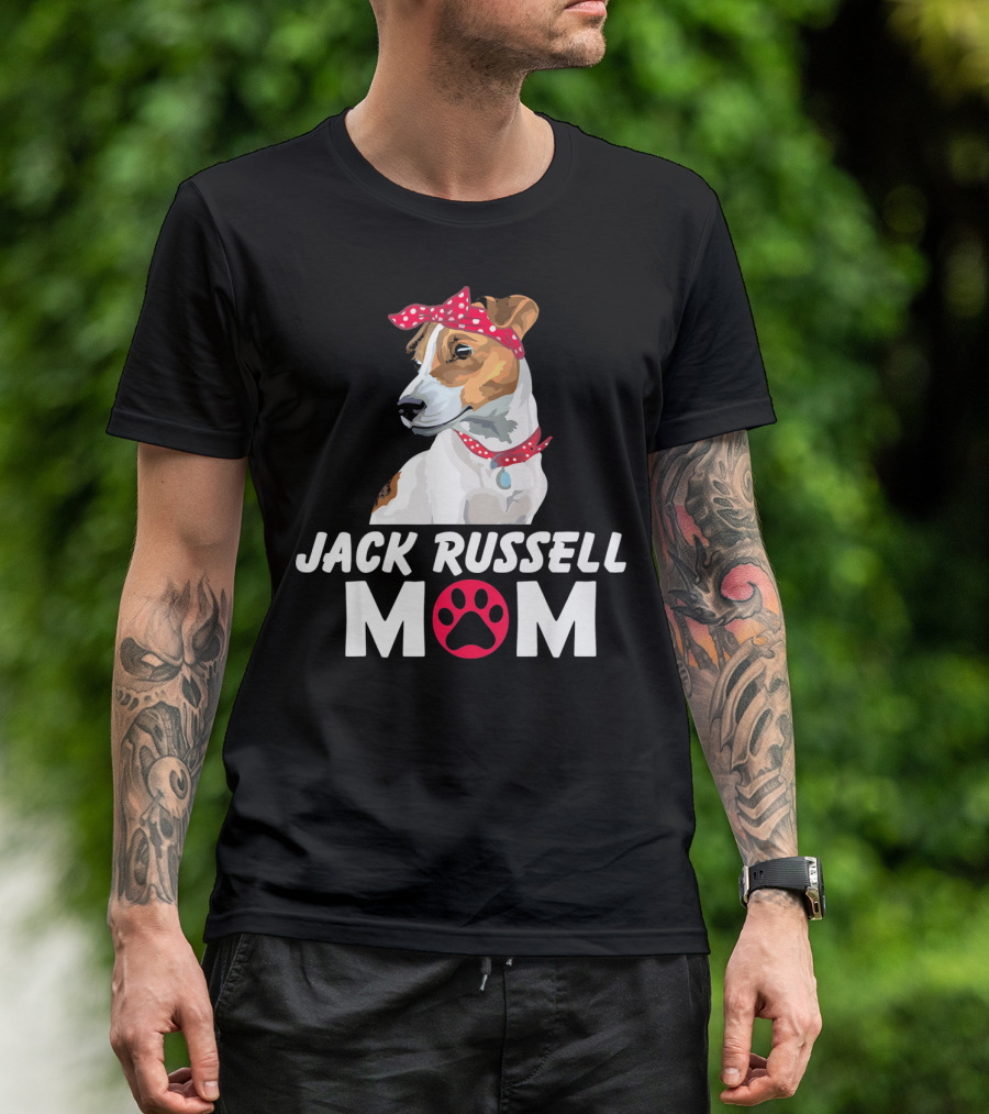Jack Russell Mom With Bandana And Paw Prints T-Shirt